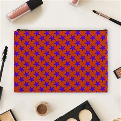 Purple Stars Pattern On Orange Cosmetic Bag (large) by BrightVibesDesign