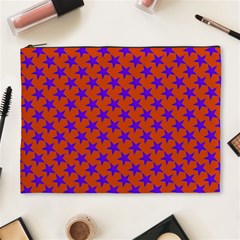 Purple Stars Pattern On Orange Cosmetic Bag (xl) by BrightVibesDesign