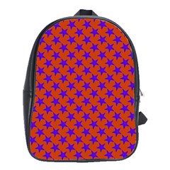 Purple Stars Pattern On Orange School Bag (large) by BrightVibesDesign