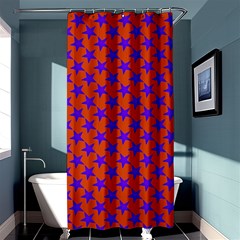 Purple Stars Pattern On Orange Shower Curtain 36  X 72  (stall)  by BrightVibesDesign