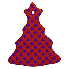 Purple Stars Pattern On Orange Ornament (christmas Tree)  by BrightVibesDesign