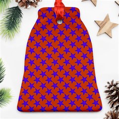 Purple Stars Pattern On Orange Bell Ornament (two Sides) by BrightVibesDesign