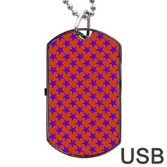 Purple Stars Pattern On Orange Dog Tag Usb Flash (two Sides) by BrightVibesDesign