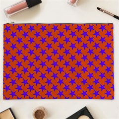 Purple Stars Pattern On Orange Cosmetic Bag (xxl) by BrightVibesDesign