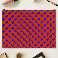 Purple Stars Pattern On Orange Cosmetic Bag (xxxl) by BrightVibesDesign