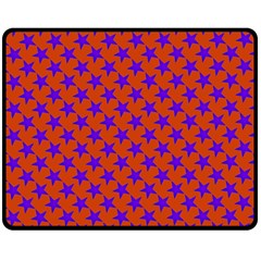 Purple Stars Pattern On Orange Double Sided Fleece Blanket (medium)  by BrightVibesDesign