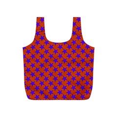 Purple Stars Pattern On Orange Full Print Recycle Bag (s) by BrightVibesDesign