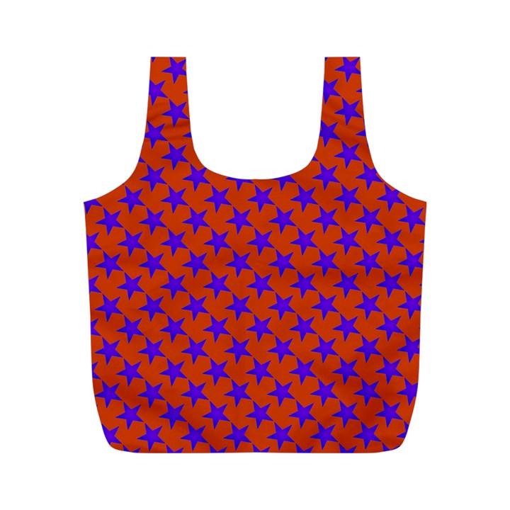 Purple Stars Pattern On Orange Full Print Recycle Bag (M)