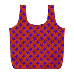 Purple Stars Pattern On Orange Full Print Recycle Bag (l) by BrightVibesDesign