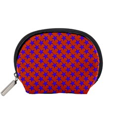 Purple Stars Pattern On Orange Accessory Pouch (small) by BrightVibesDesign