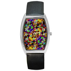 Color Mosaic Background Wall Barrel Style Metal Watch by Pakrebo