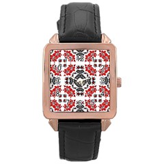 Ornament Seamless Pattern Element Rose Gold Leather Watch 