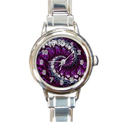 Fractal Background Swirl Art Skull Round Italian Charm Watch by Pakrebo