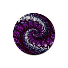 Fractal Background Swirl Art Skull Rubber Round Coaster (4 Pack)  by Pakrebo