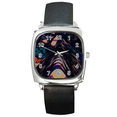 Pattern Texture Fractal Colorful Square Metal Watch by Pakrebo