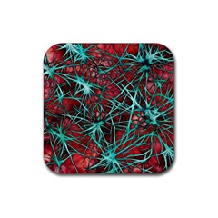 Nerves Cells Star Dendrites Sepia Rubber Coaster (square)  by Pakrebo