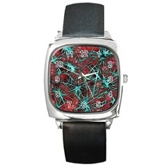 Nerves Cells Star Dendrites Sepia Square Metal Watch by Pakrebo