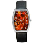 Leaf Autumn Nature Background Barrel Style Metal Watch Front