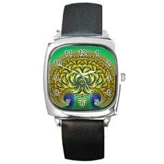 Fractal Tree Abstract Fractal Art Square Metal Watch by Pakrebo