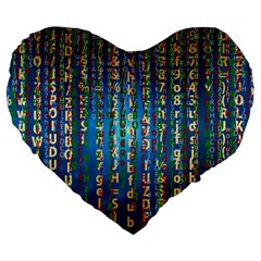 Binary Null One Digital Blue Large 19  Premium Flano Heart Shape Cushions