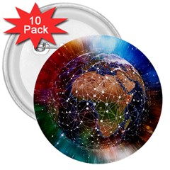 Network Earth Block Chain Globe 3  Buttons (10 Pack)  by Pakrebo