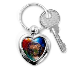 Network Earth Block Chain Globe Key Chains (heart)  by Pakrebo