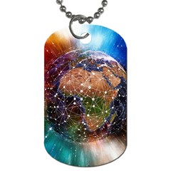 Network Earth Block Chain Globe Dog Tag (one Side) by Pakrebo