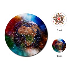 Network Earth Block Chain Globe Playing Cards (round) by Pakrebo