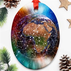 Network Earth Block Chain Globe Oval Ornament (two Sides) by Pakrebo