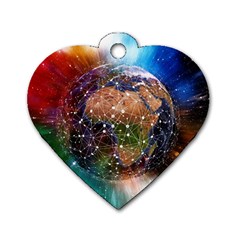 Network Earth Block Chain Globe Dog Tag Heart (one Side) by Pakrebo