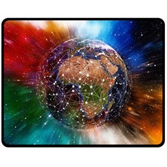 Network Earth Block Chain Globe Fleece Blanket (medium)  by Pakrebo