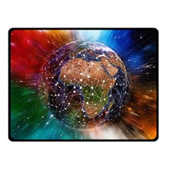 Network Earth Block Chain Globe Fleece Blanket (small) by Pakrebo