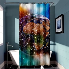 Network Earth Block Chain Globe Shower Curtain 36  X 72  (stall)  by Pakrebo