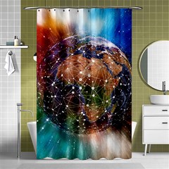 Network Earth Block Chain Globe Shower Curtain 48  X 72  (small)  by Pakrebo