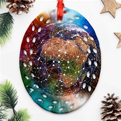 Network Earth Block Chain Globe Oval Filigree Ornament (two Sides) by Pakrebo