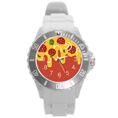 Pizza Topping Funny Modern Yellow Melting Cheese And Pepperonis Round Plastic Sport Watch (l) by genx