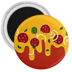 Pizza Topping Funny Modern Yellow Melting Cheese And Pepperonis 3  Magnets by genx