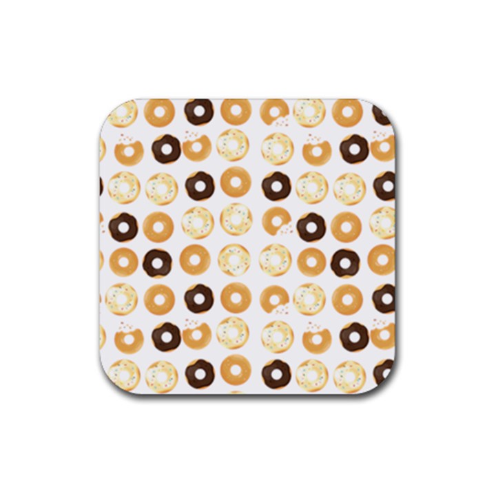 Donuts Pattern With Bites bright pastel blue and brown Cropped Sweatshirt Rubber Coaster (Square) 