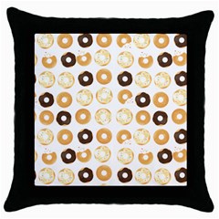 Donuts Pattern With Bites Bright Pastel Blue And Brown Cropped Sweatshirt Throw Pillow Case (black) by genx