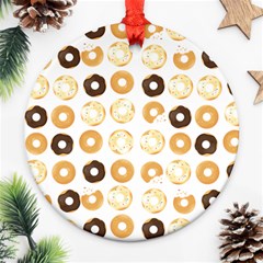 Donuts Pattern With Bites Bright Pastel Blue And Brown Cropped Sweatshirt Round Ornament (two Sides) by genx