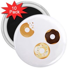 Donuts Pattern With Bites 3xframe Donuts Pattern With Bites Dark Brown Background Onlydonuts Pattern With Bites Brown And Beige Chocolate Doughnuts 3  Magnets (10 Pack)  by genx