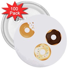 Donuts Pattern With Bites 3xframe Donuts Pattern With Bites Dark Brown Background Onlydonuts Pattern With Bites Brown And Beige Chocolate Doughnuts 3  Buttons (100 Pack)  by genx