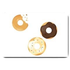 Donuts Pattern With Bites 3xframe Donuts Pattern With Bites Dark Brown Background Onlydonuts Pattern With Bites Brown And Beige Chocolate Doughnuts Large Doormat  by genx