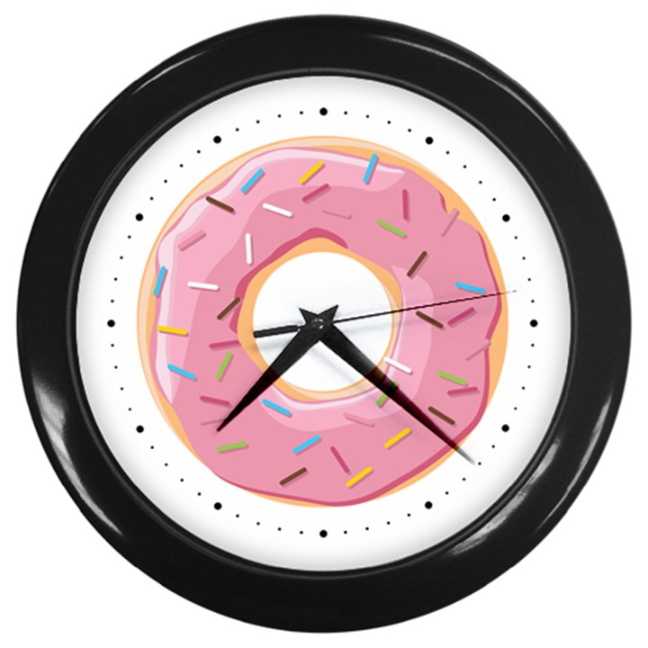 Pink Donut With rainbow candies Wall Clock (Black)