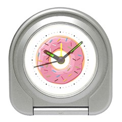 Pink Donut With Rainbow Candies Travel Alarm Clock by genx