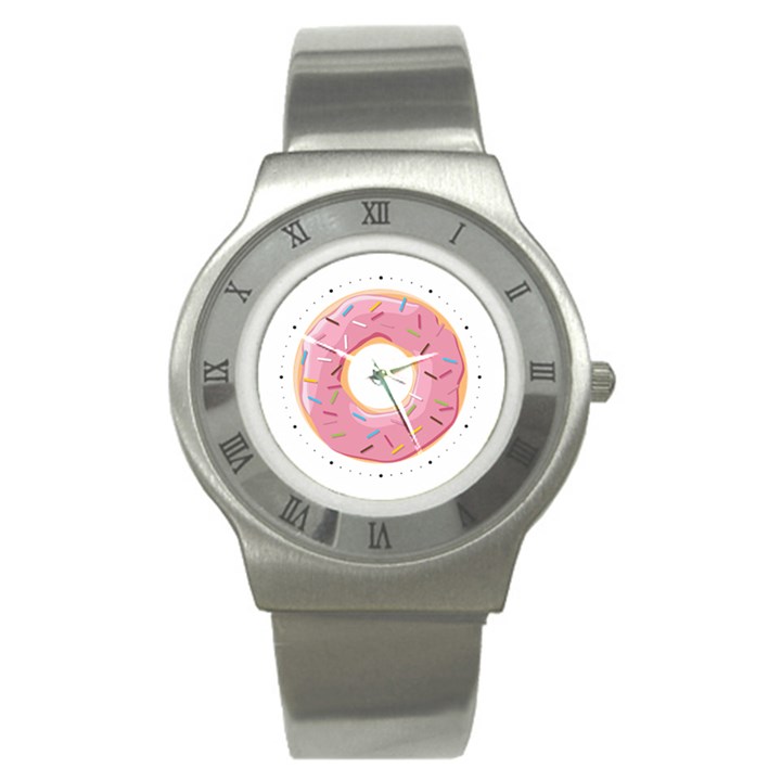 Pink Donut With rainbow candies Stainless Steel Watch