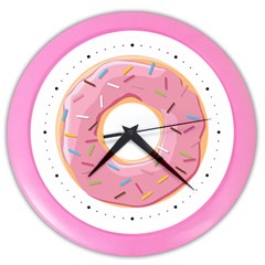 Pink Donut With Rainbow Candies Color Wall Clock by genx