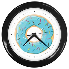 Pastel Blue Donut With Rainbow Candies Wall Clock (black) by genx