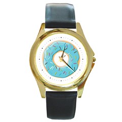 Pastel Blue Donut With Rainbow Candies Round Gold Metal Watch by genx