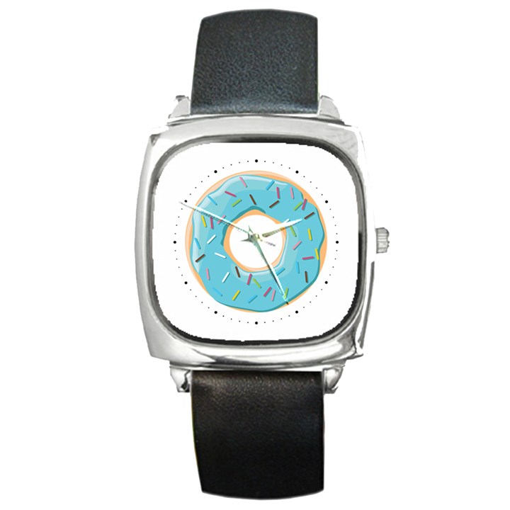 Pastel blue Donut With rainbow candies Square Metal Watch